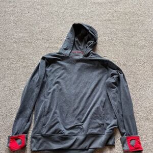 Cremieux Club 38 Men's Gray Pullover Hoodie L Red Thumb Holes Hooded